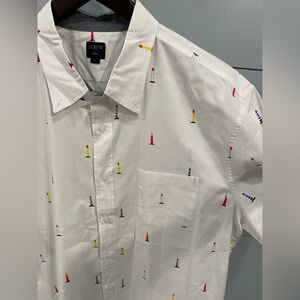 J. Crew Men's White Shirt with Colorful Lighthouse Design